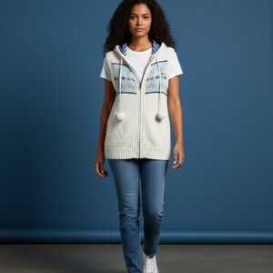 Le Tigre Women's Sweater Vest with Pom Pom drawstring. Size S